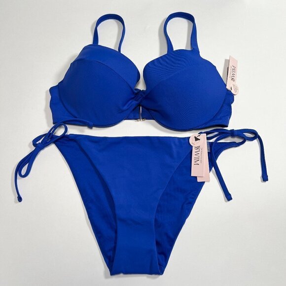 Victoria Secret 36D L Twist Front Push Up Bikini Top Cheeky Bottom Set Blue Oar - Picture 1 of 8